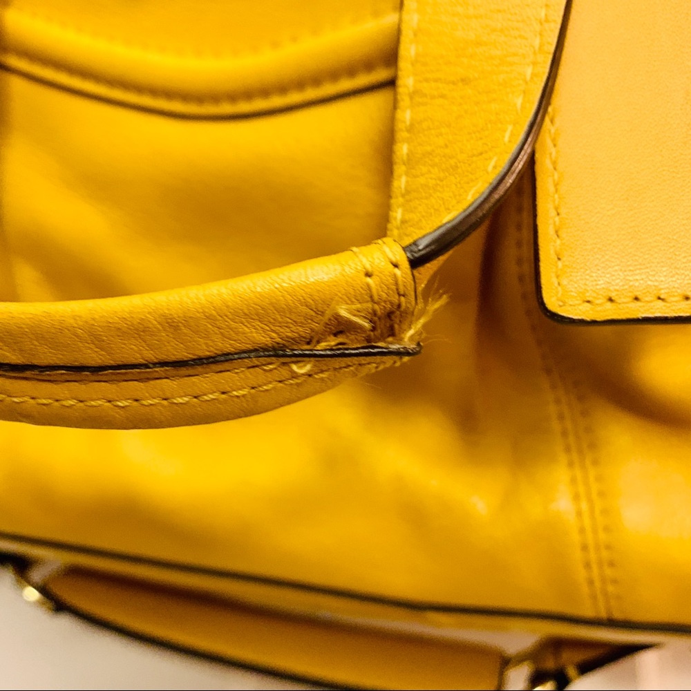Coach Mustard Yellow Handbag With Gold Hardware Gem